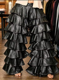 FAUX LEATHER RUFFLE PANTS